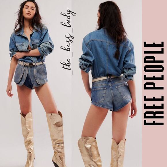 Free People shorts 25 denim high rise boho cotton jeans - Picture 2 of 8